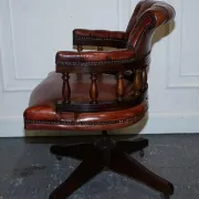 Chesterfield Captains Swivel Chair in Hand-Dyed Brown Leather