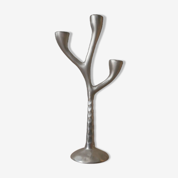 Candelabra candle holder in aluminum Scandinavian design silver metal three branches