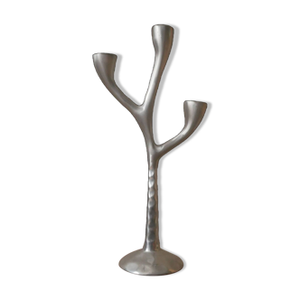 Candelabra candle holder in aluminum Scandinavian design silver metal three branches