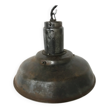 Vintae industrial pendant light with an opaline lamp shade, 1960s