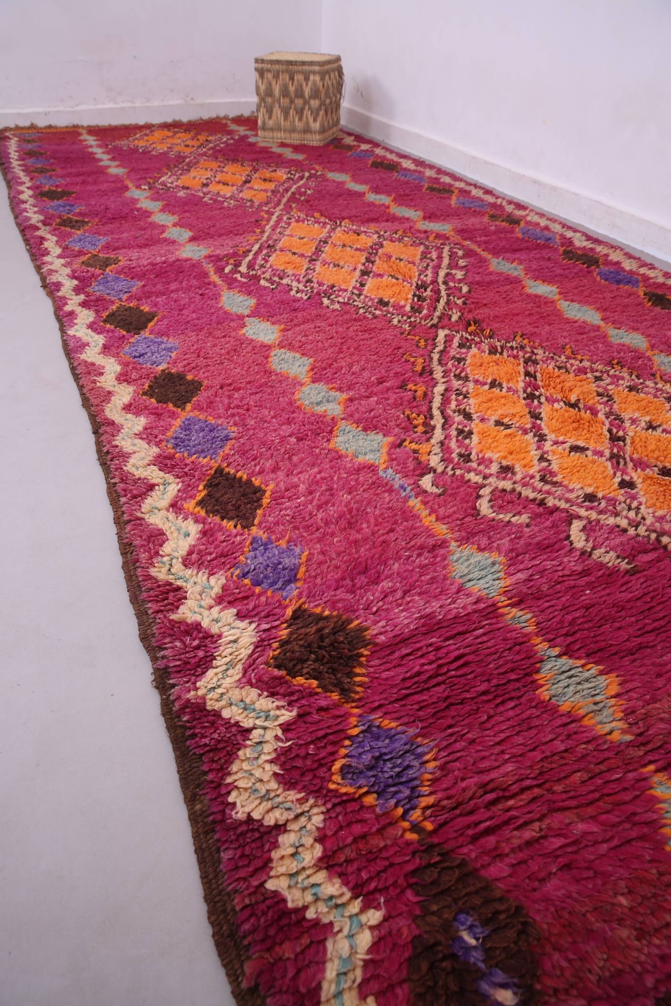 Large Burgundy Moroccan rug 196 x 472 cm - Vintage Moroccan Wool Rug Boho