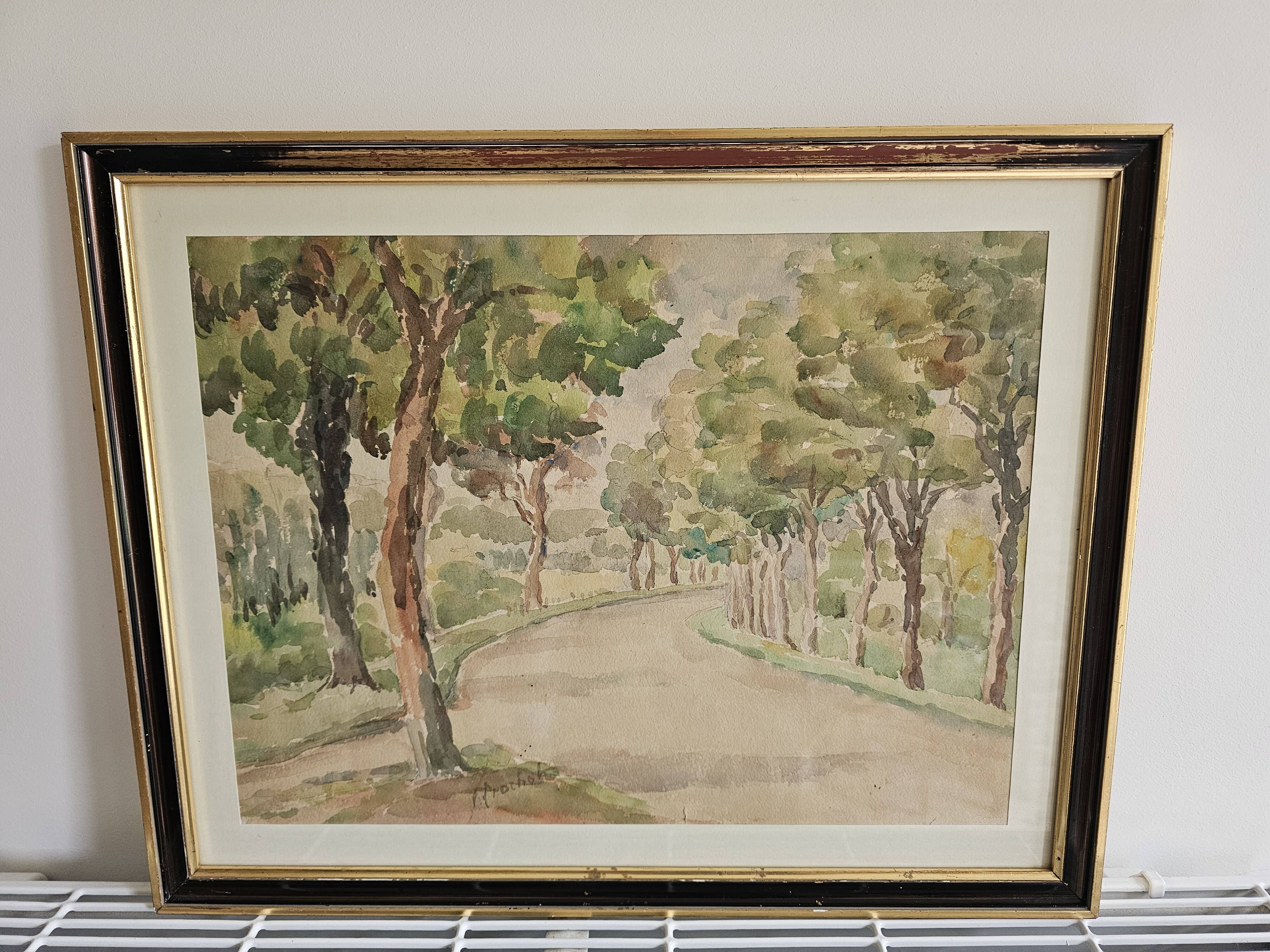 Painting - Watercolor Park Alleys signed Prochot