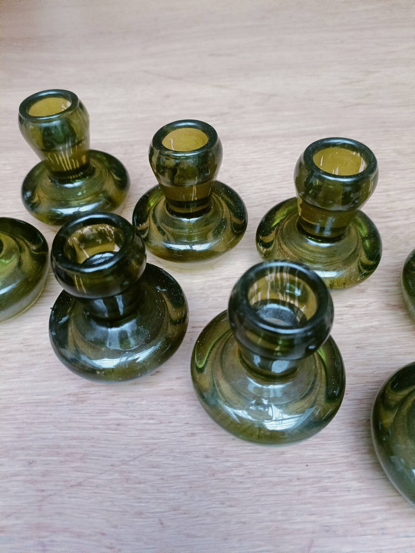 Bottle green glass candle holders