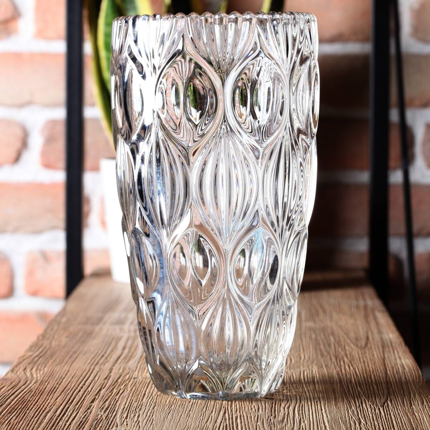 Vintage Clear Heavy Glass Vase by Rudolfova Huť / Czech Republic / 1960s