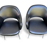 Pair of "Conference" armchairs by Eero Saarinen for Knoll International, black and chrome