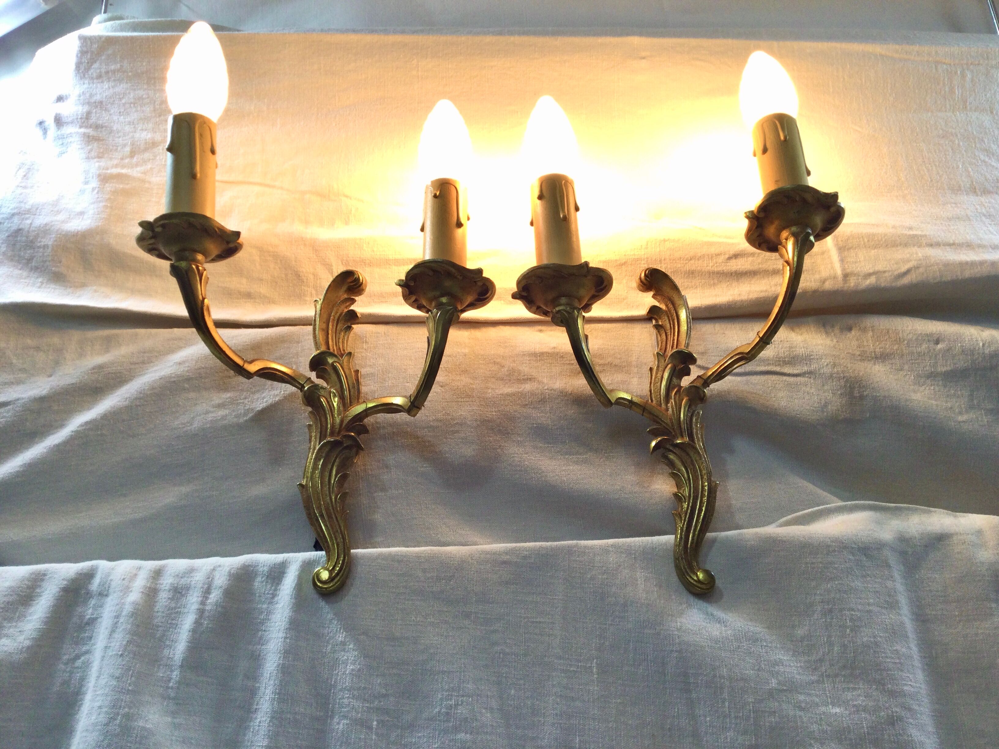 Pair of 2-light bronze sconces St Louis XV