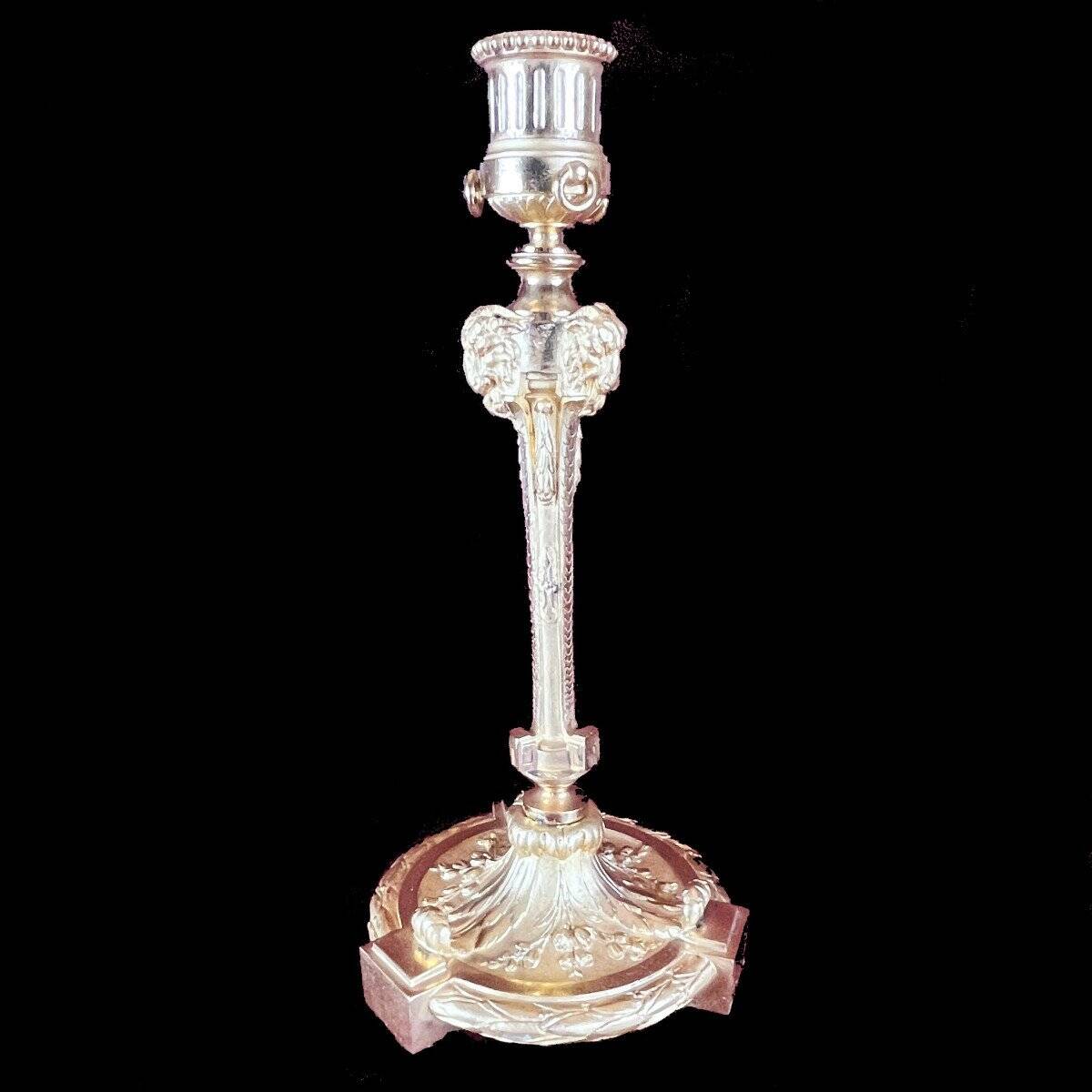 Paire de bougeoirs en bronze doré et ciselé Maison Marnyhac, 19ème siècle