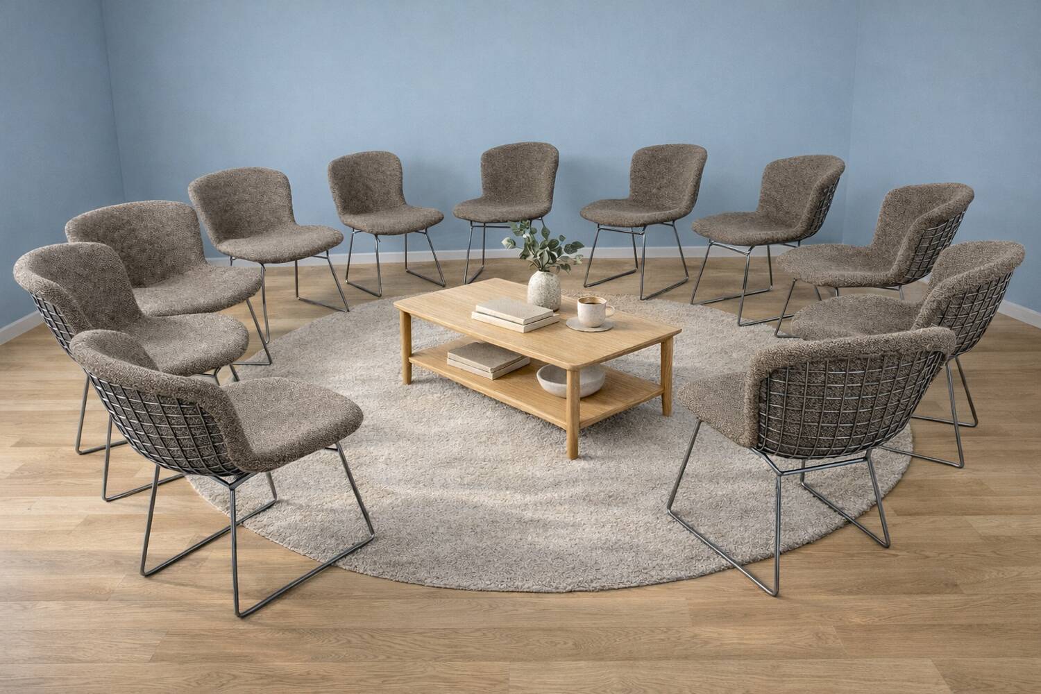 Set of 10 Wire chairs by Harry Bertoia for Knoll