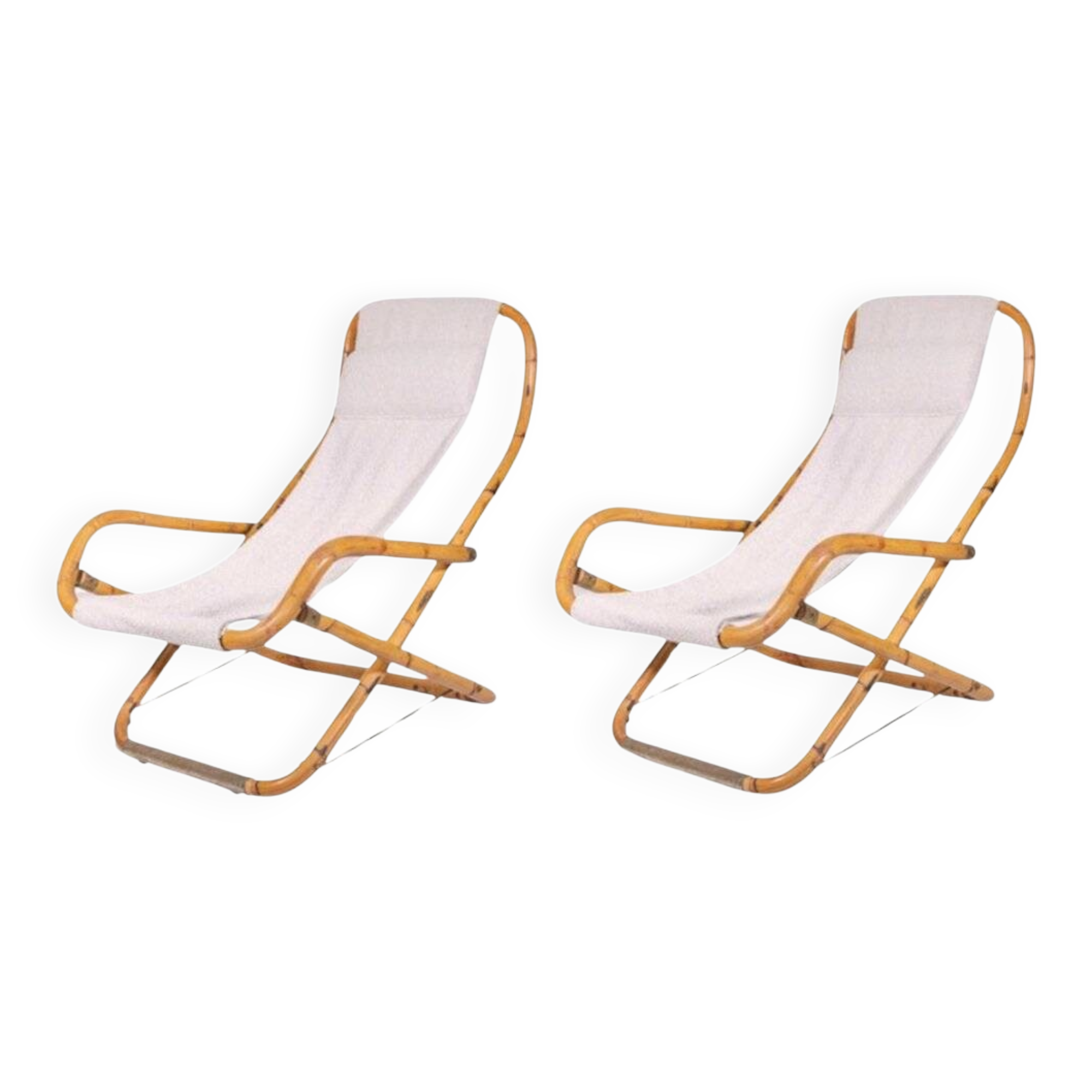 Set of Vintage Deck Chairs in Bamboo and Brass by Vivai Del Sud, 1970s