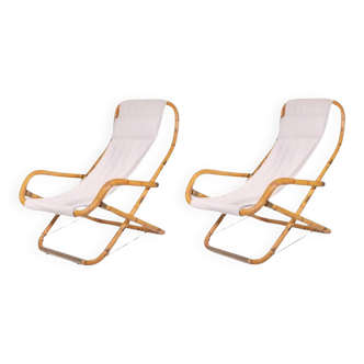 Set of Vintage Deck Chairs in Bamboo and Brass by Vivai Del Sud, 1970s