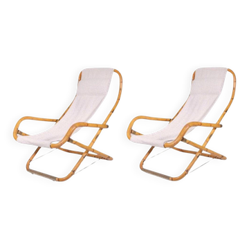Set of Vintage Deck Chairs in Bamboo and Brass by Vivai Del Sud, 1970s