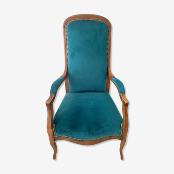 Fauteuil Voltaire style Louis Philippe restauré Bleu Canard