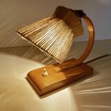 Lampe de table vintage en bois et sisal, années 1950