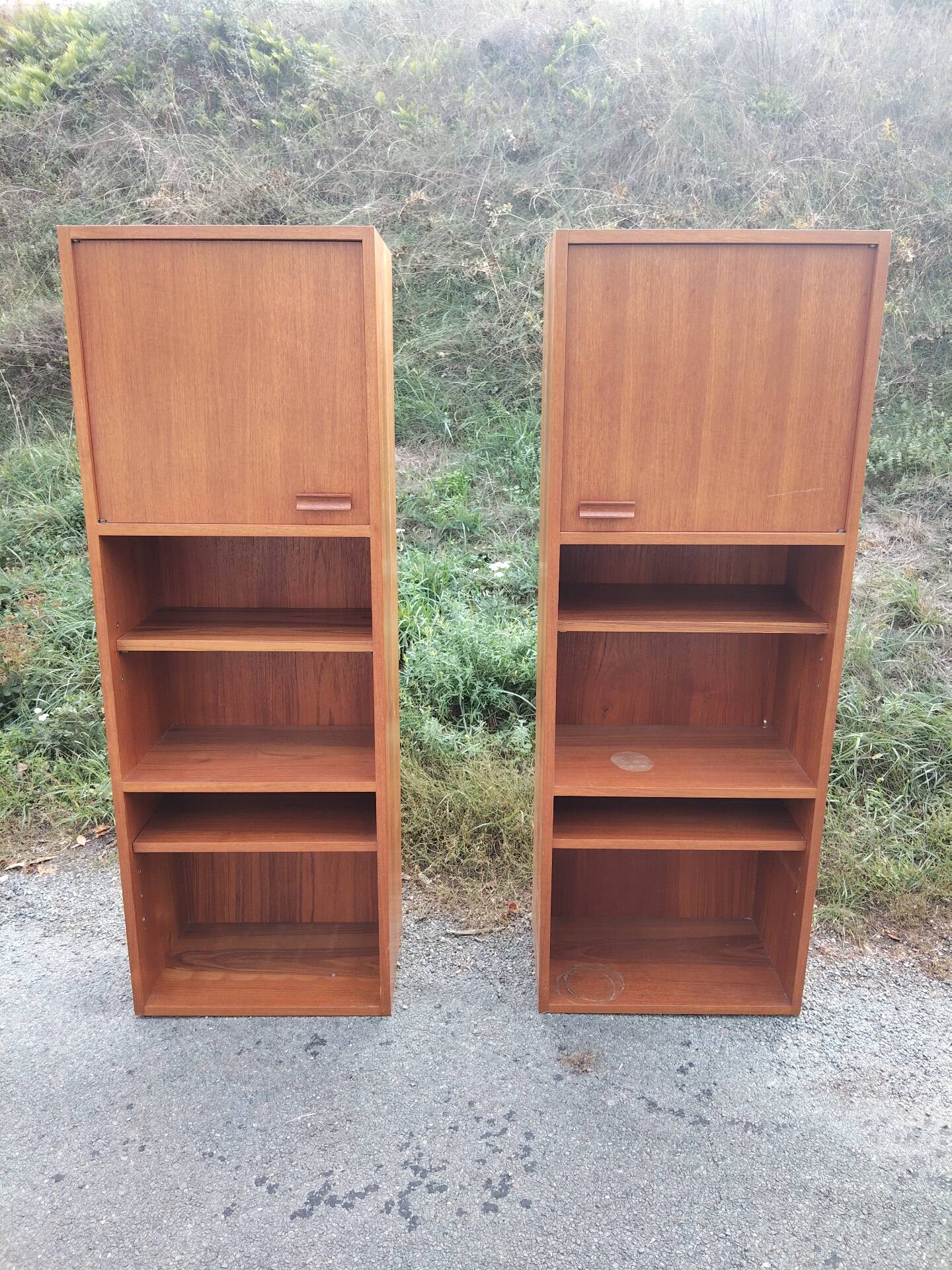 Pair of vintage column bookshelves from the 60s-70s Scandinavian style.