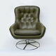 Fauteuil pivotant en cuir vert olive années 1970