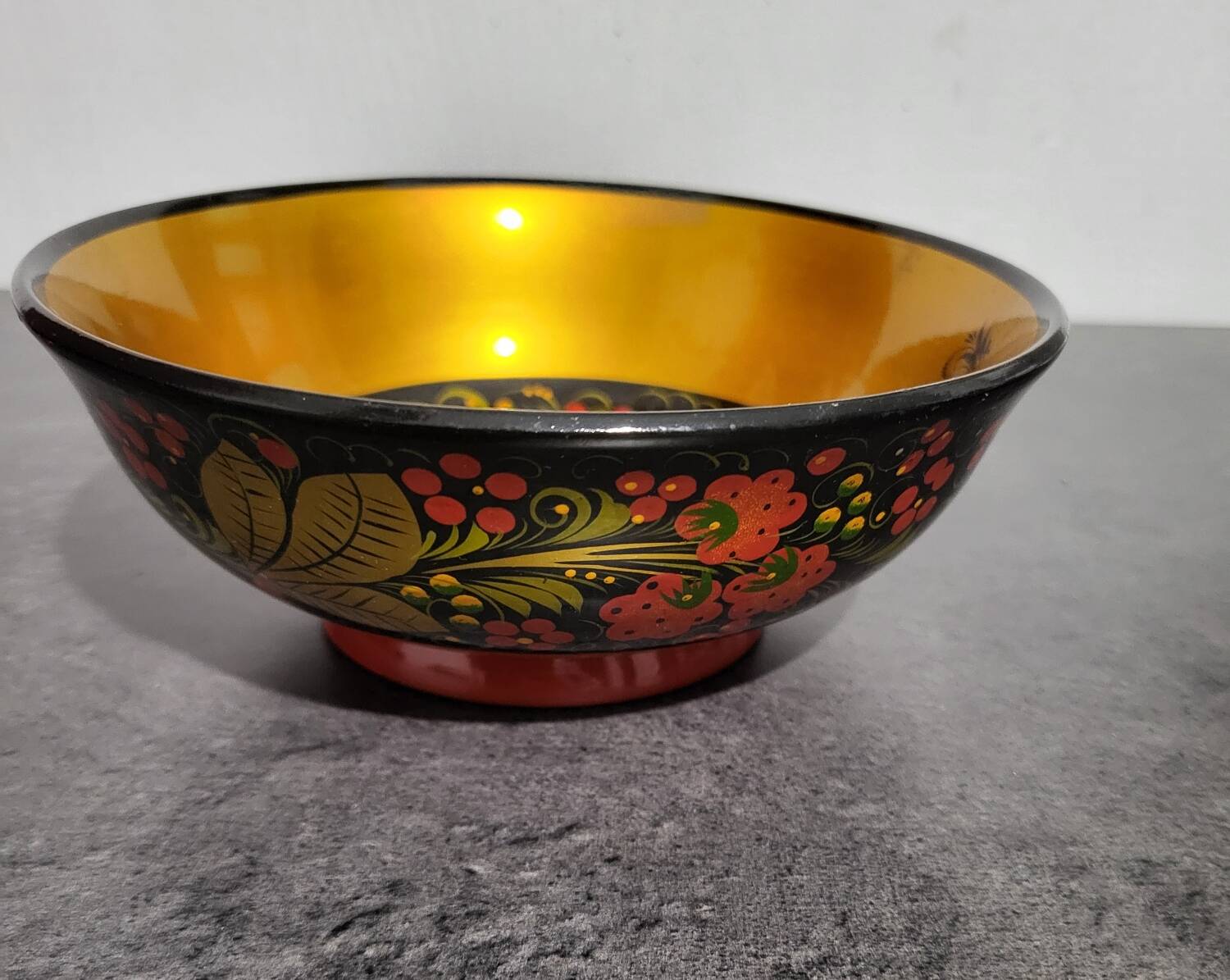 Vintage Soviet Khokhloma wooden bowl in excellent condition.