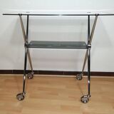 Chrome glass dessert trolley with double trays 1970