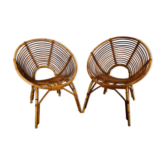 Pair of rattan armchairs, France 60s