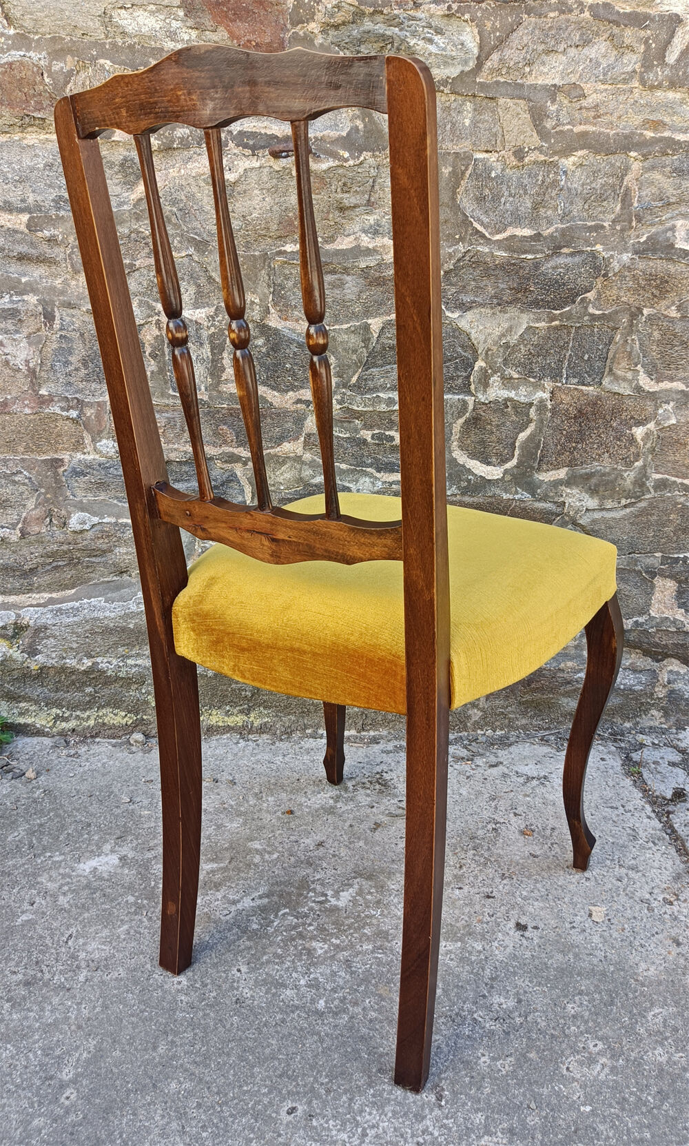 Pair of Louis Philippe chairs, wood and yellow ochre velvet, vintage, 60s