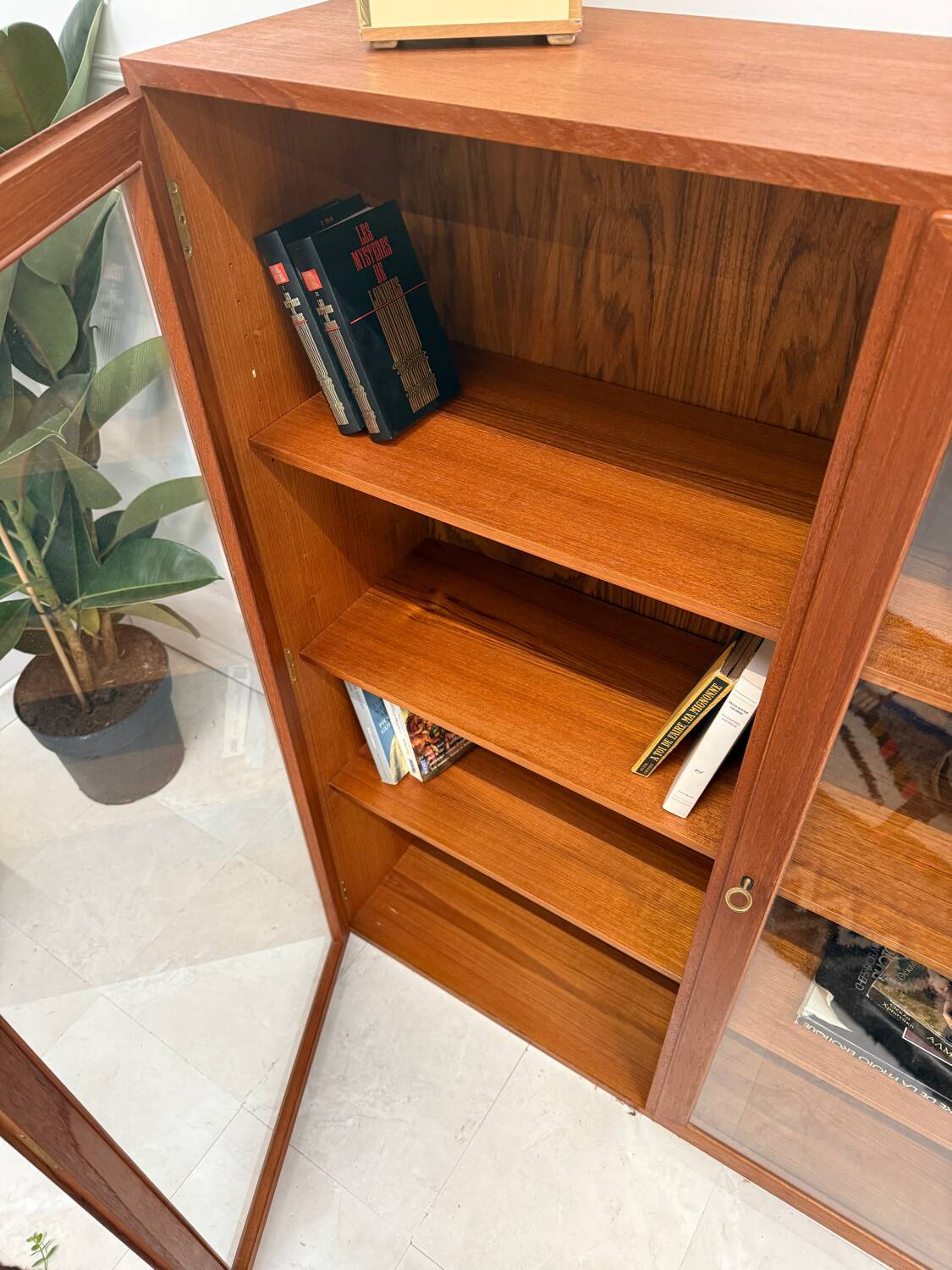 Teak glass bookcase