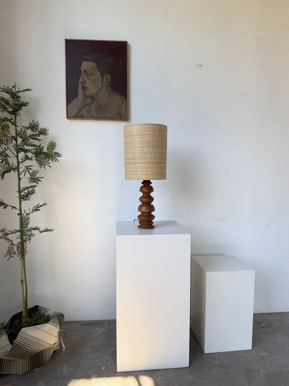 1950s turned oak wood table lamp