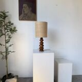 1950s turned oak wood table lamp