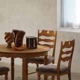 Denmark mid-century, set of 8 oak and lambswool chairs, Henning Kjærnulf, 1960s