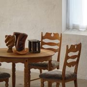 Denmark mid-century, set of 8 oak and lambswool chairs, Henning Kjærnulf, 1960s