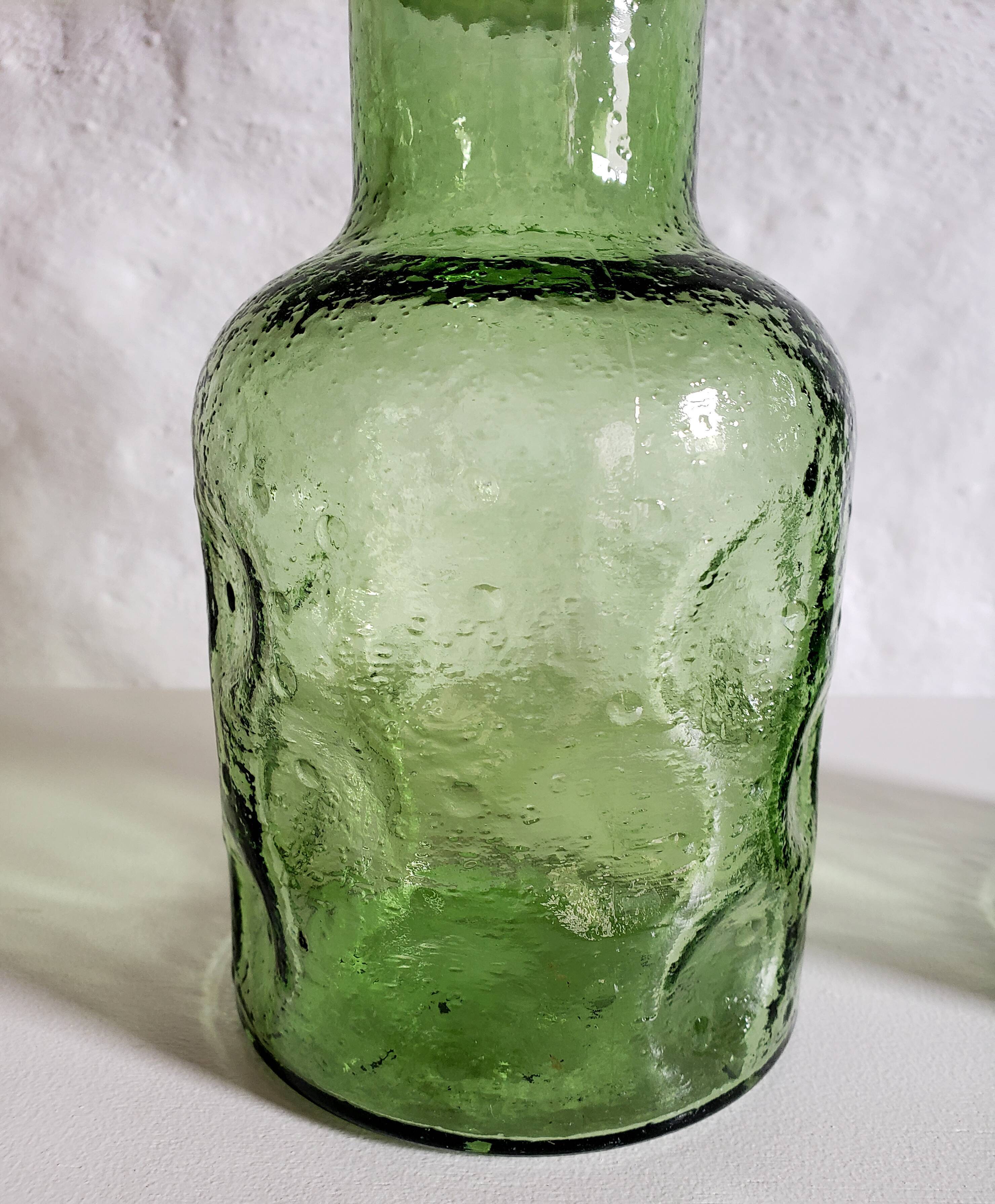 Pair of green decanters