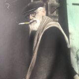 Old photo enhanced with pastels portrait of an elderly man