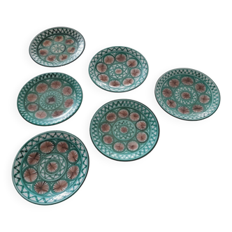 Set of 6 ceramic dinner plates signed Robert Picault