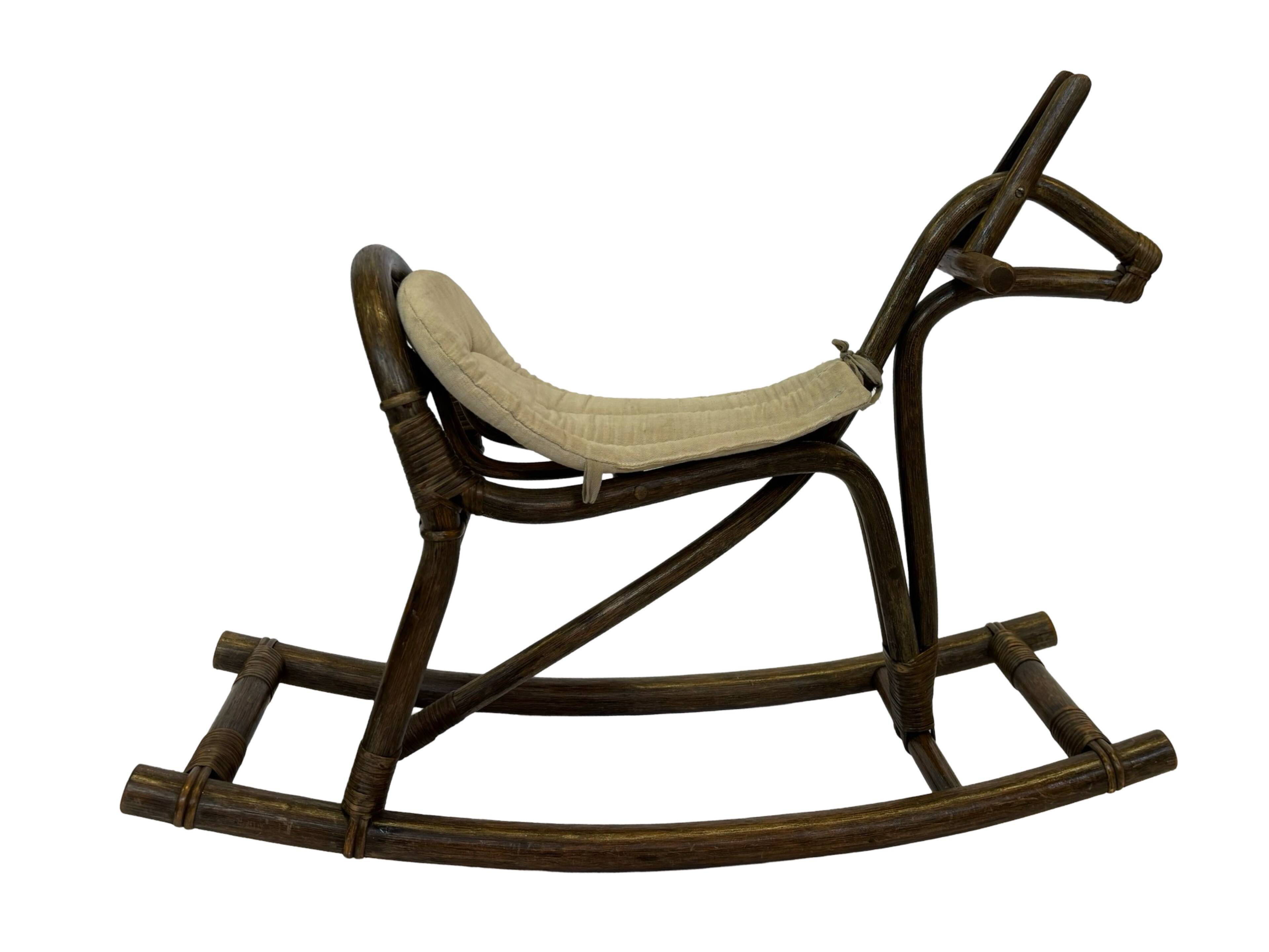 Midcentury bamboo rattan rocking horse 60's design children