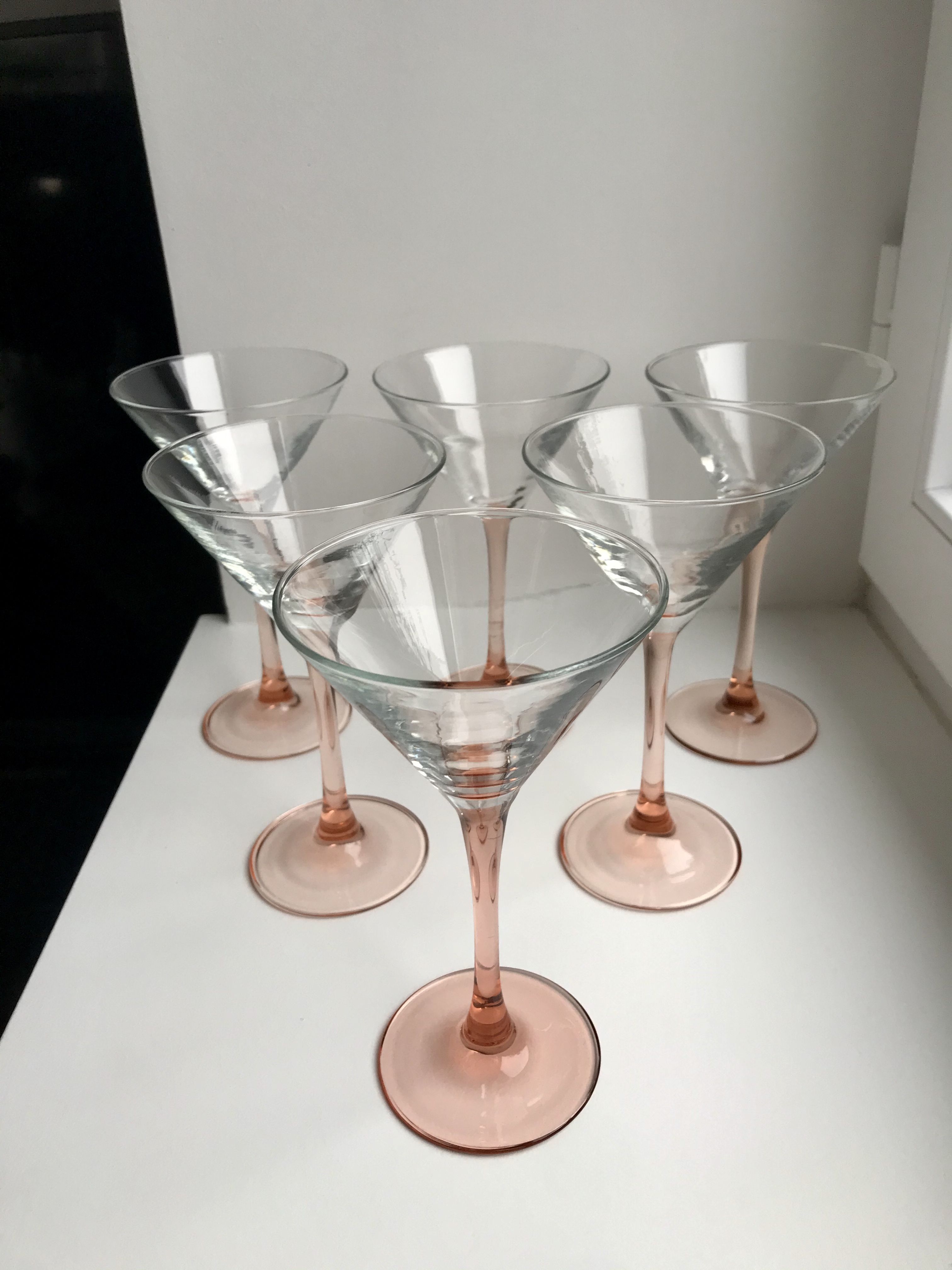 Set of 6 pink-footed cocktail glasses design 70s