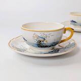 Set of 2 Gien Magellan "Caribbean" cups and saucers, vintage earthenware