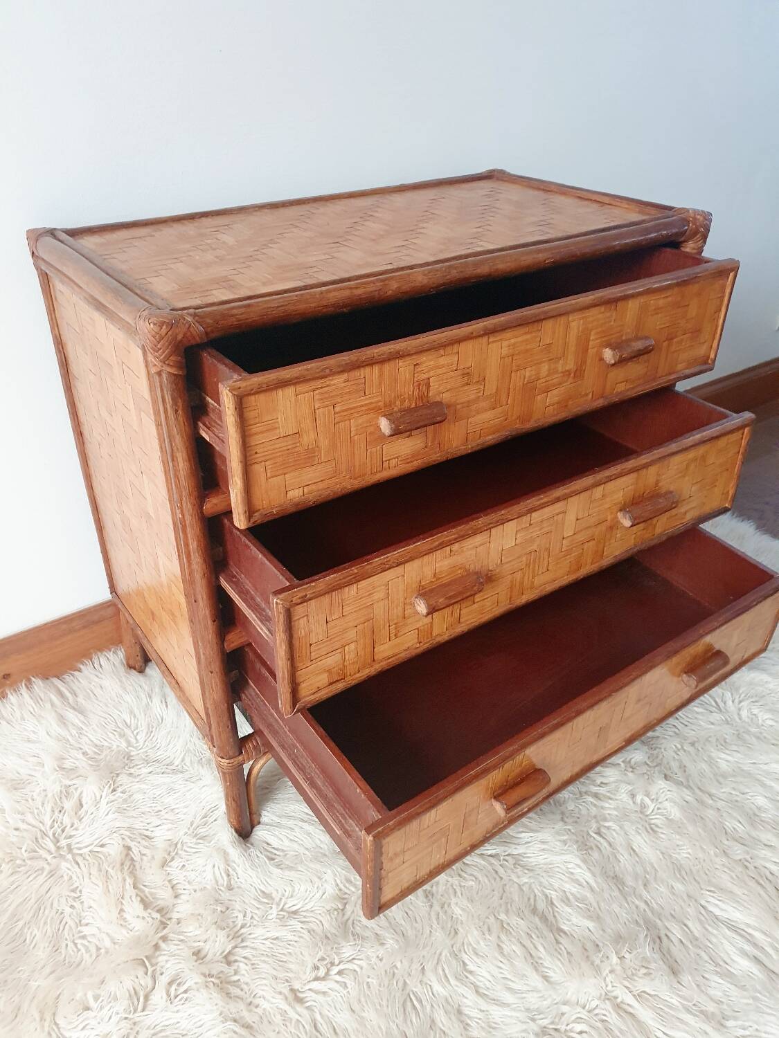 Commode en rotin 3 tiroirs