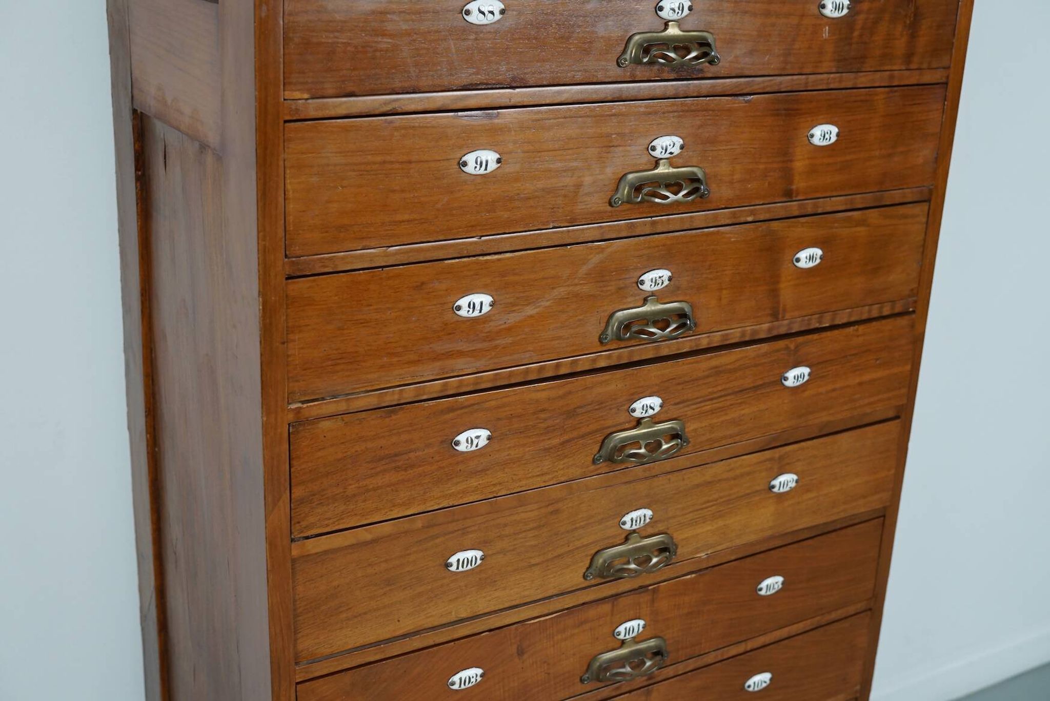 Very Tall Dutch Art Nouveau Walnut Apothecary Cabinet Barber Cabinet, 1900s