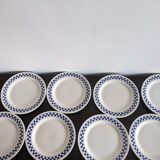 Collector art deco Lot 8 vintage dessert plates in ceramic OXFORD BRAZIL blue checkerboard