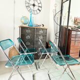 Set of 4 Castelli blue Plia folding chairs
