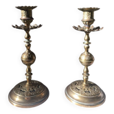 Pair of Vintage Gold-Plated Brass Metal Candlesticks