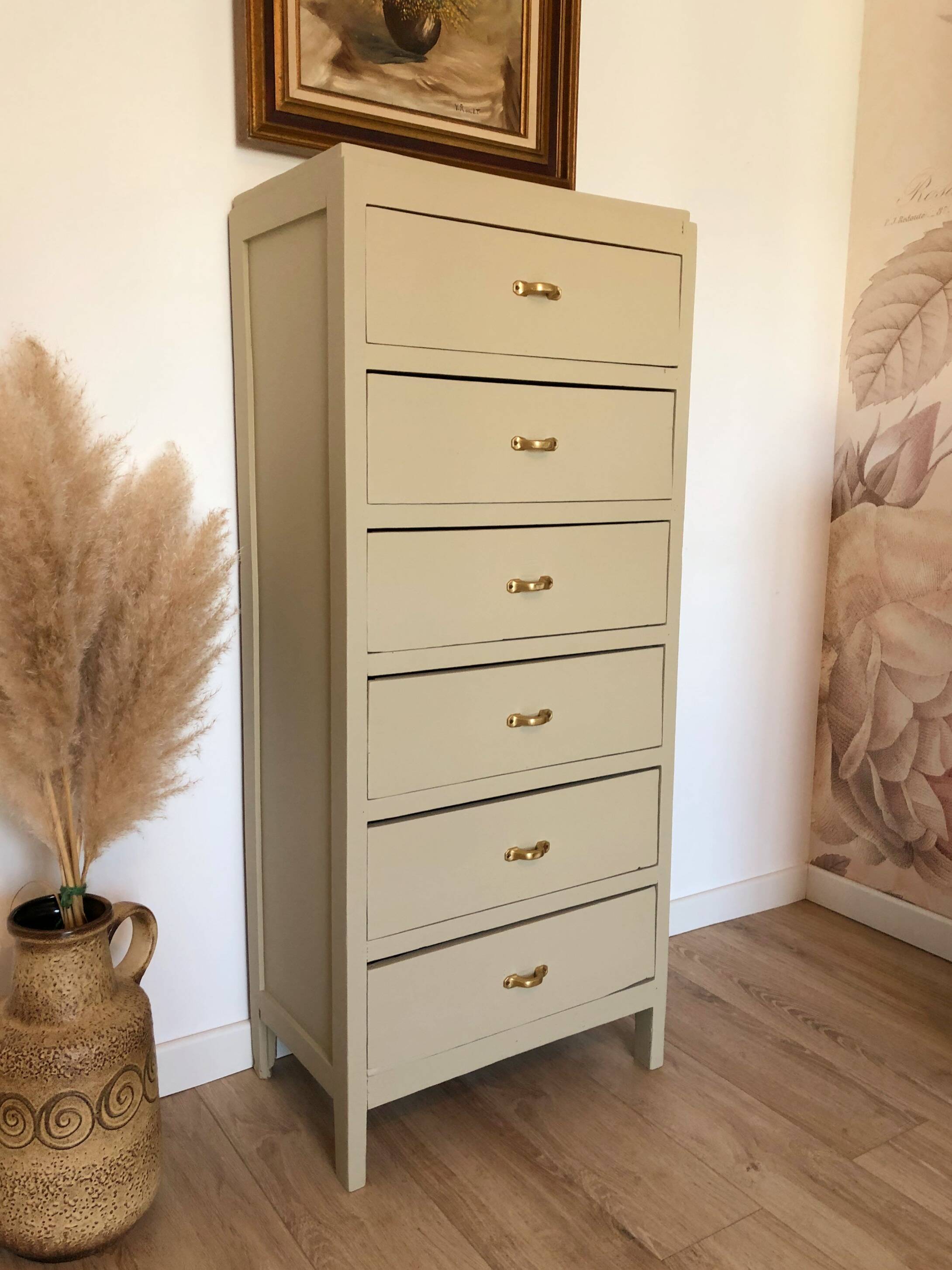 Vintage chiffonier revisited in Artichoke Cream
