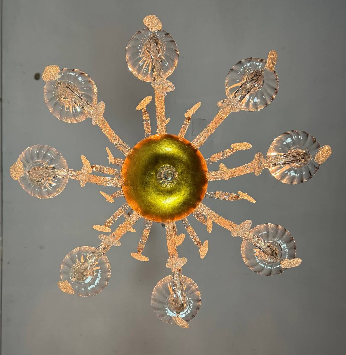 Liège chandelier in blown, molded and pinched glass, circa 1900