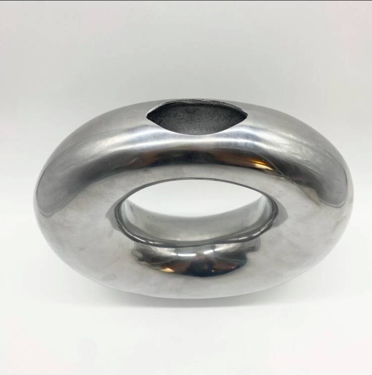 XXL “Donut” Vase / Polished Cast Aluminum – 1980s