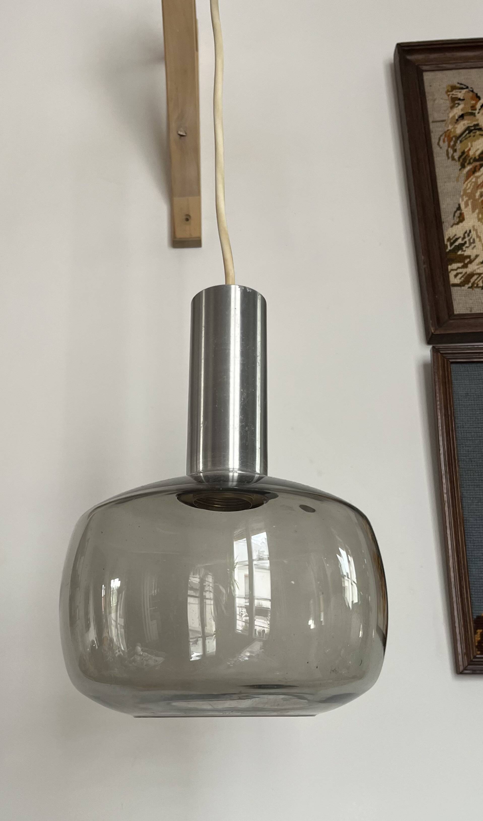 Space Age chandelier, smoked glass and chrome, seventies