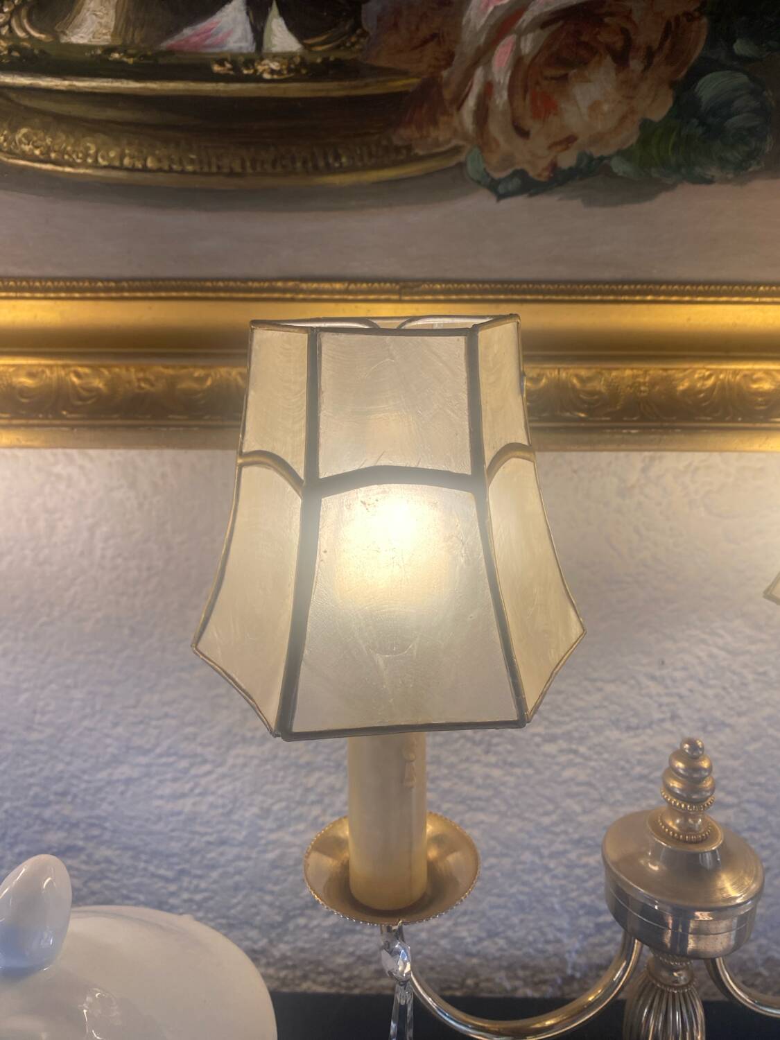 Set of 2 crystal lamps with mother-of-pearl shades