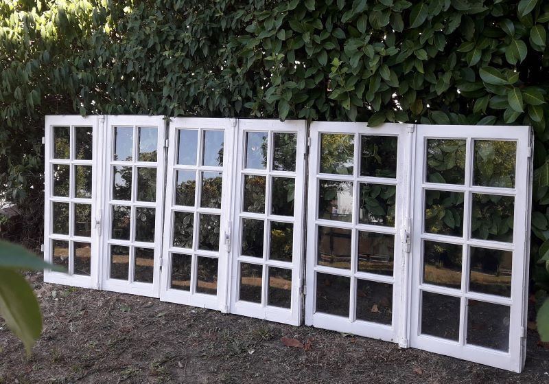 Oak window H96,8xL80,5cm old small tiles