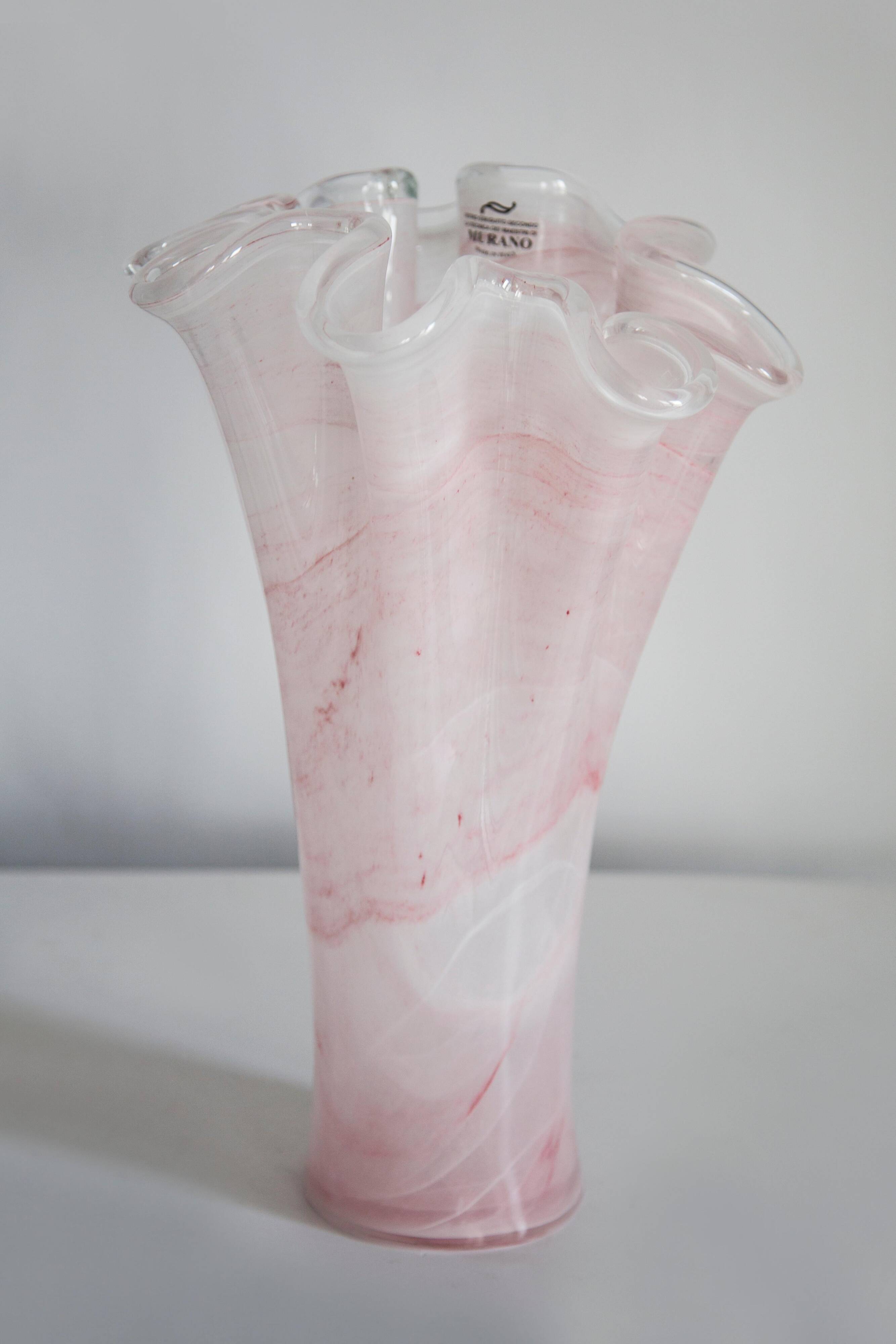 Vintage light pink baby vase mid-century in thick Murano glass, Italy, 2000s.