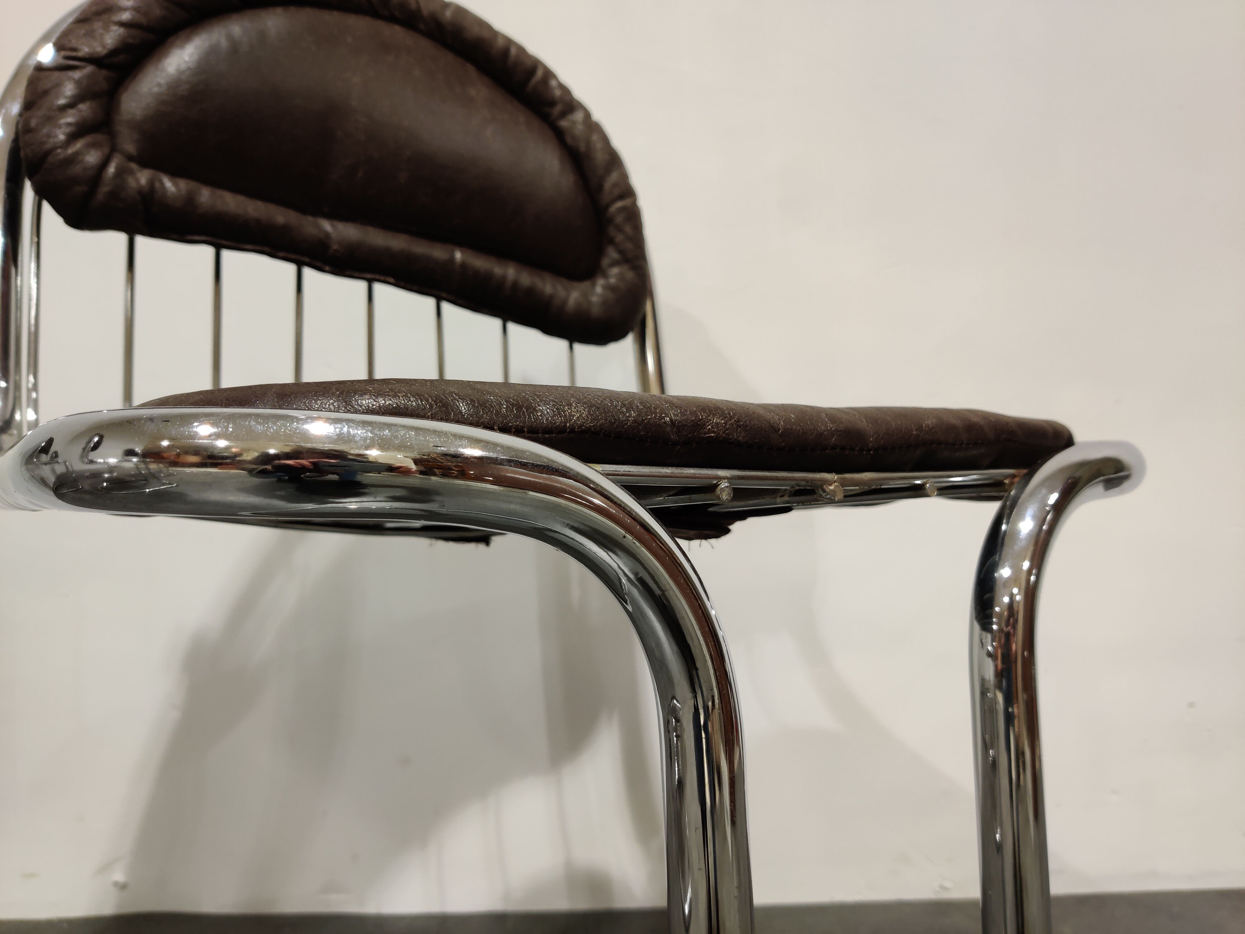 Vintage chrome and leather cantilever dining chairs, 1970s
