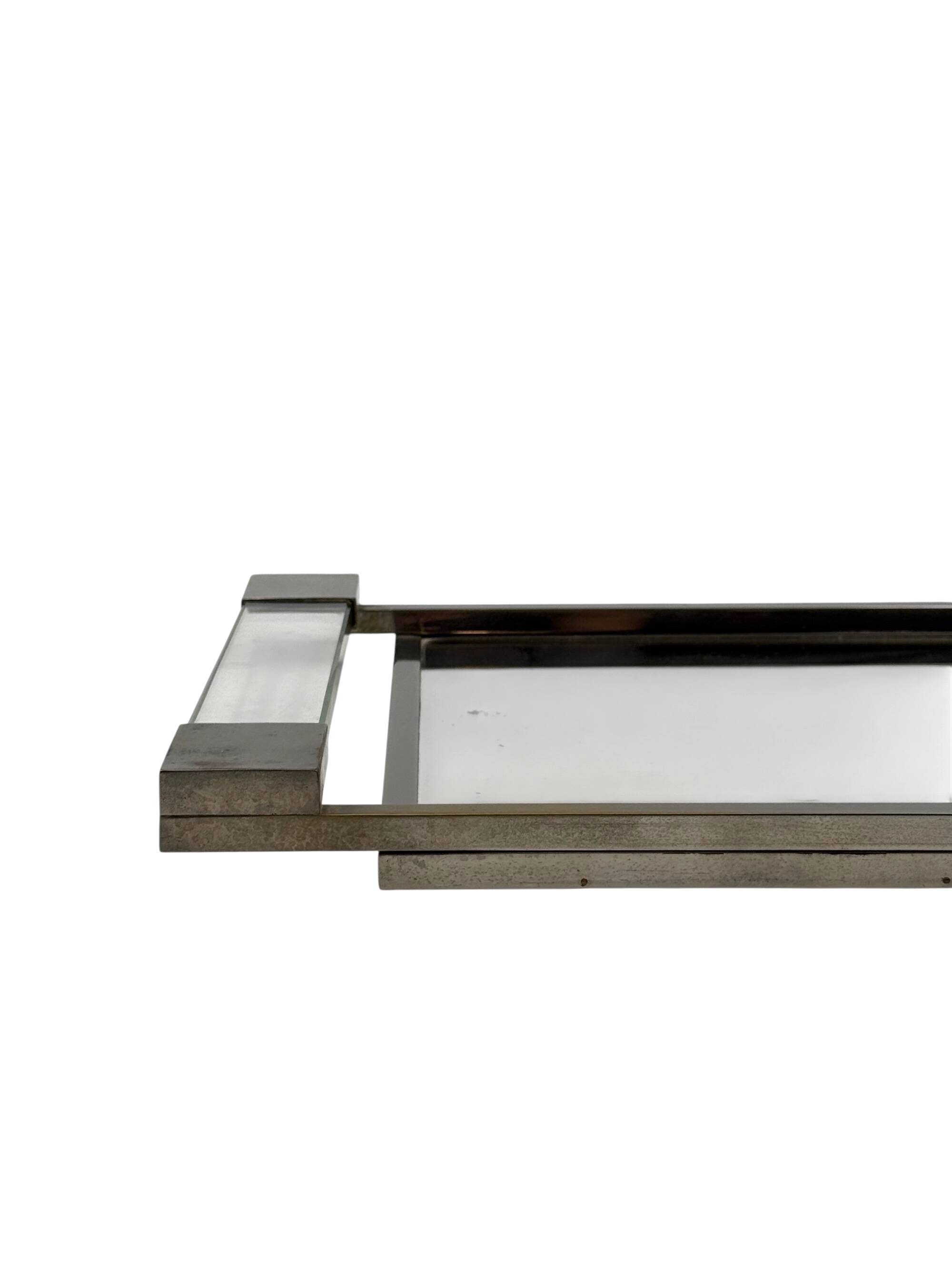 Jacques Adnet, Modernist lucite mirrored tray, Maison Adnet, France 1950