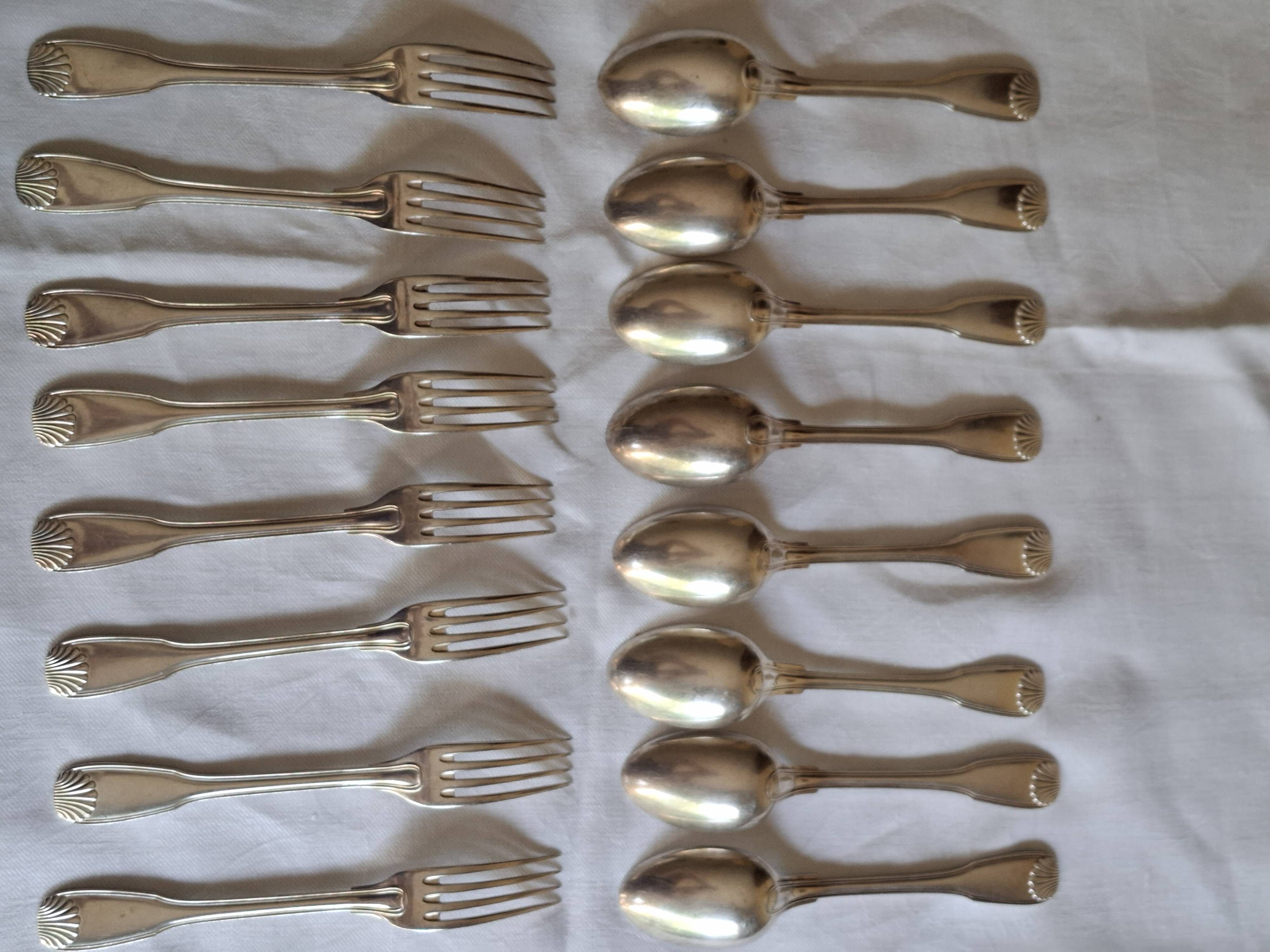 8 dessert spoons Ercuis silver-plated Shell or Vendôme