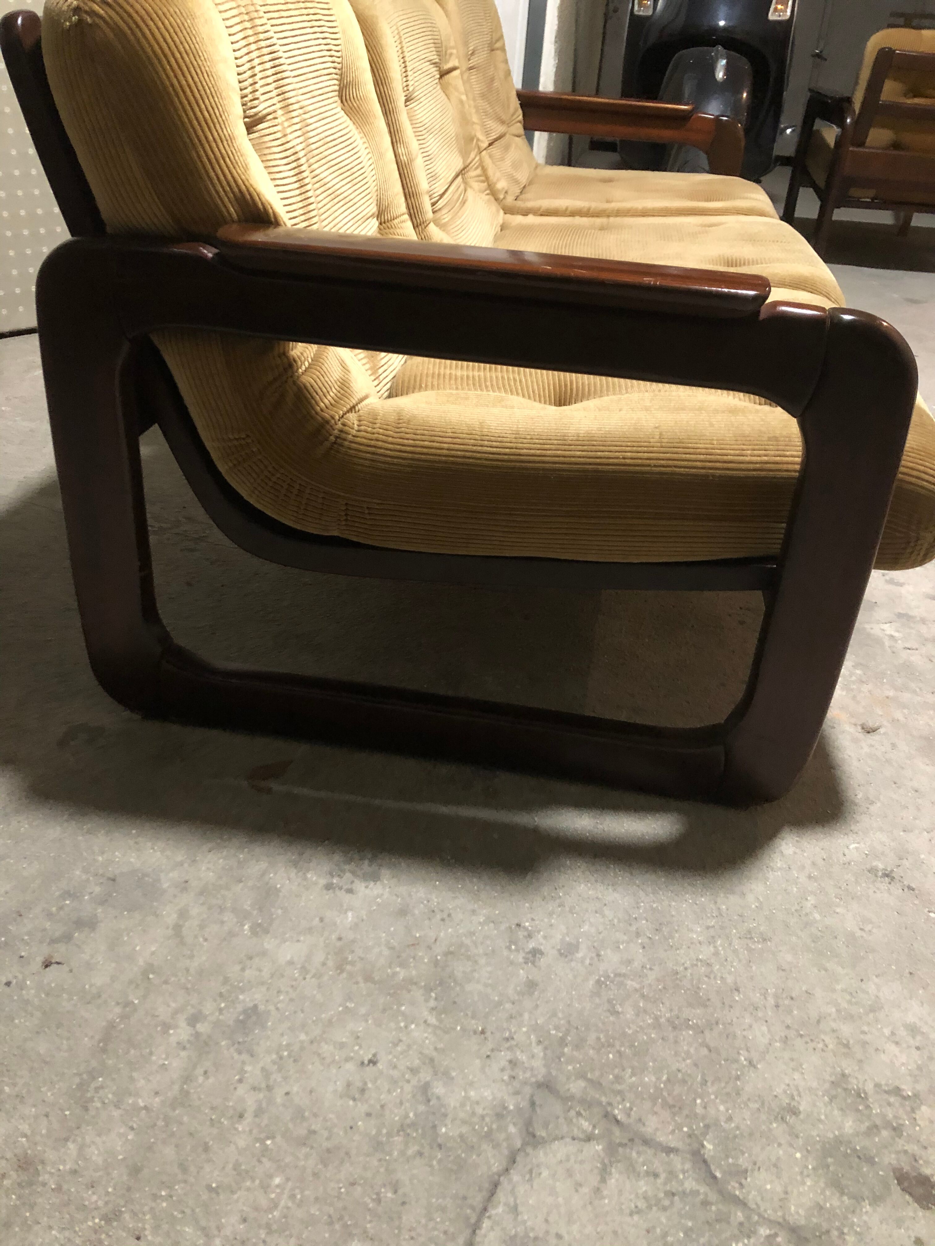 Salon 3 pieces Scandinavian "sleigh" vintage corduroy original 1960
